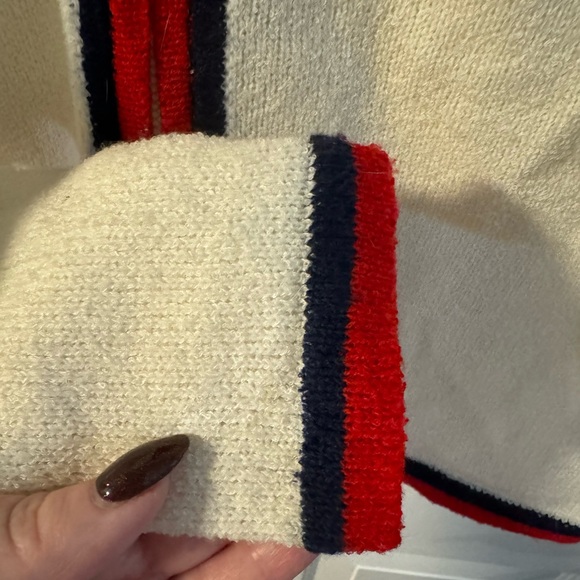 60s Tennis Trophy Preppy Vintage Cream Zip Up Cardigan Red & Blue Sportswear - Picture 8 of 13